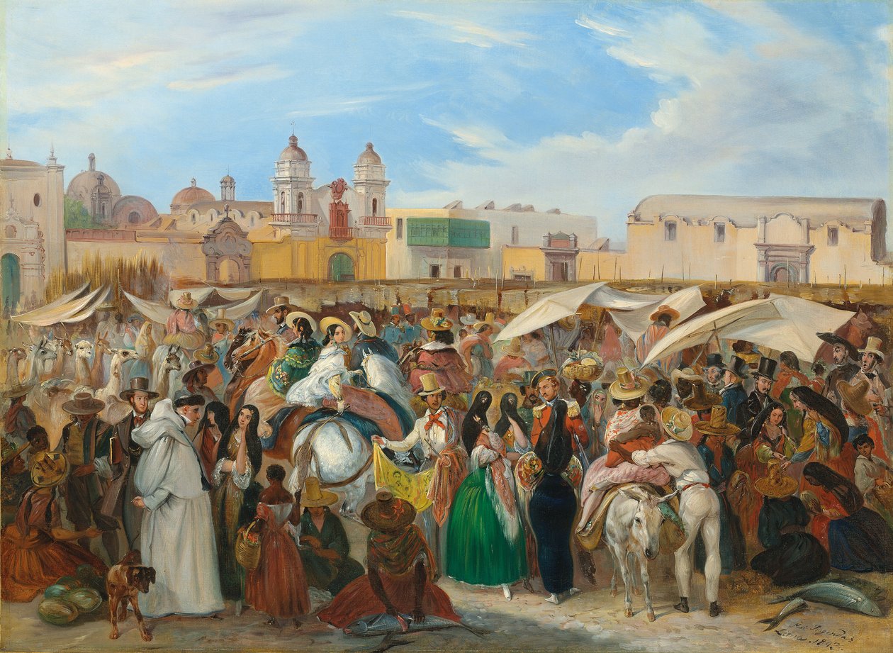 Mercado da Independência, Lima, 1843 de Johann Moritz Rugendas