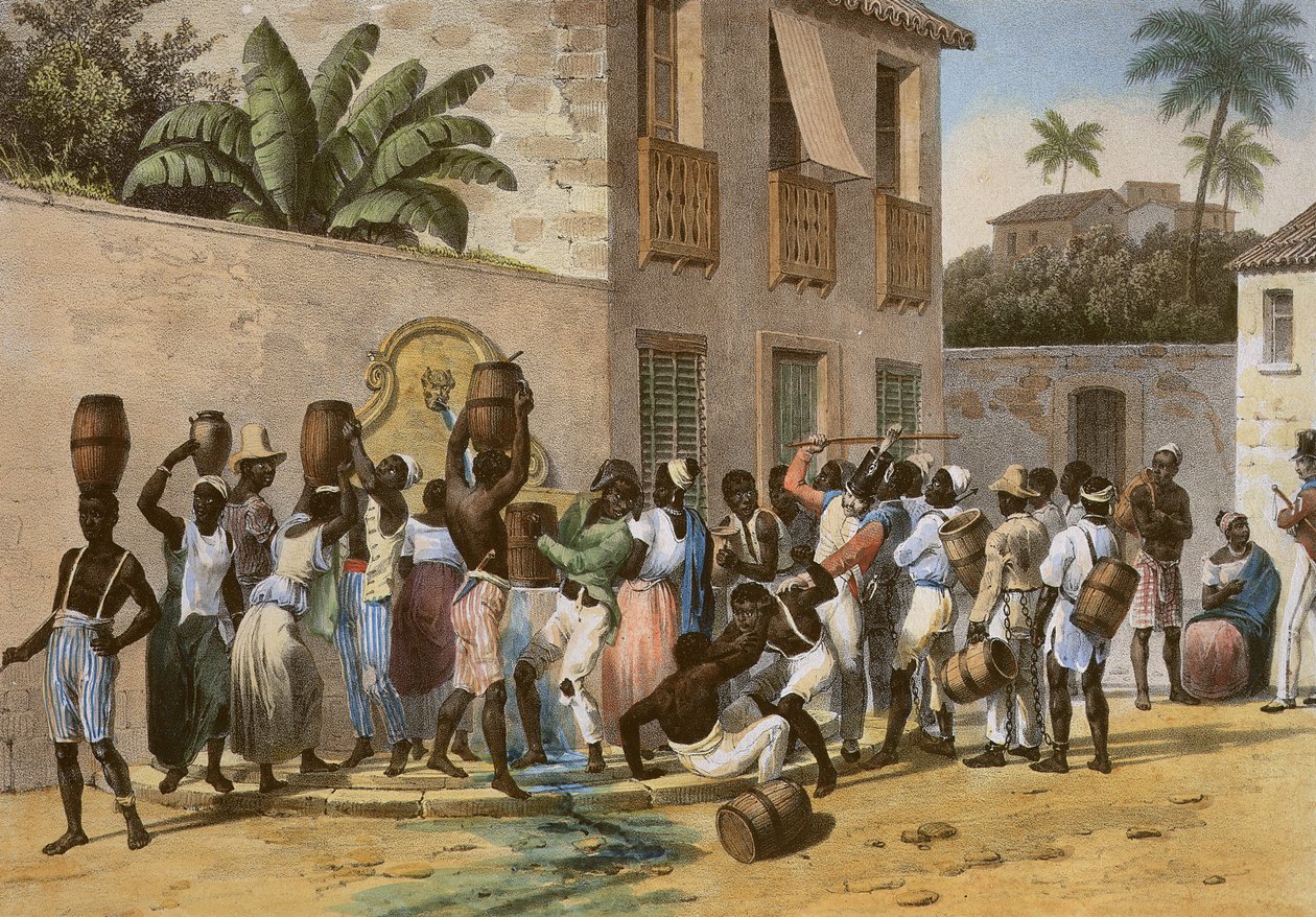 Portadores de água, gravados por Deroi, pub. por Engelmann and Company, Paris, 1835 (lito colorido à mão) de Johann Moritz Rugendas
