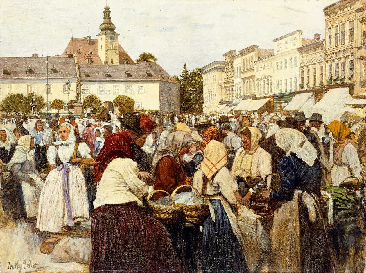 A Praça do Mercado, Misfrau (óleo sobre tela) de Johann Nepomuk Geller