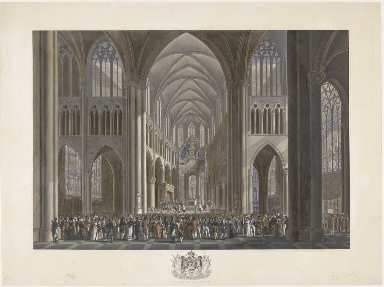 Inauguração do Rei Guilherme I na Igreja de St Gudula, em Bruxelas, a 21 de Setembro de 1815
Doze pratos da chegada e inauguração de William I em Bruxelas e as batalhas de Quatre-Bras e Waterloo em 1815 (título da série) de Johann Nepomuk Gibèle (possibly)
