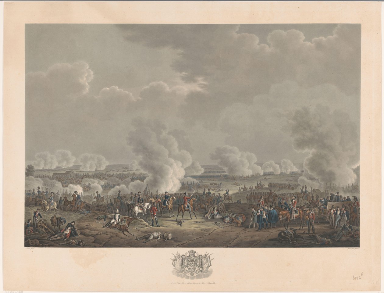 Batalha de Waterloo, 1815 Doze placas da chegada e inauguração de William I em Bruxelas e as batalhas em Quatre-Bras e Waterloo em 1815 (título da série) de Johann Nepomuk Gibèle