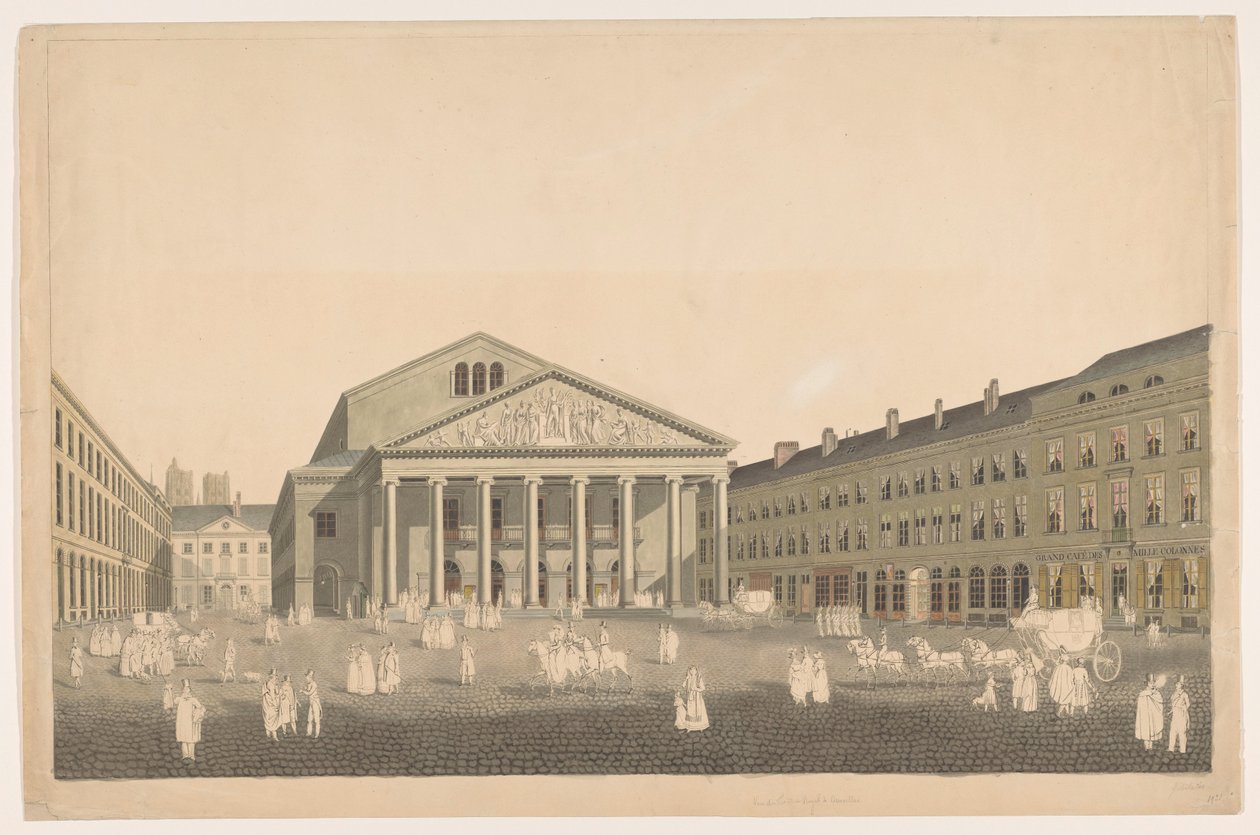 Vista do Teatro Real em Bruxelas de Johann Nepomuk Gibèle