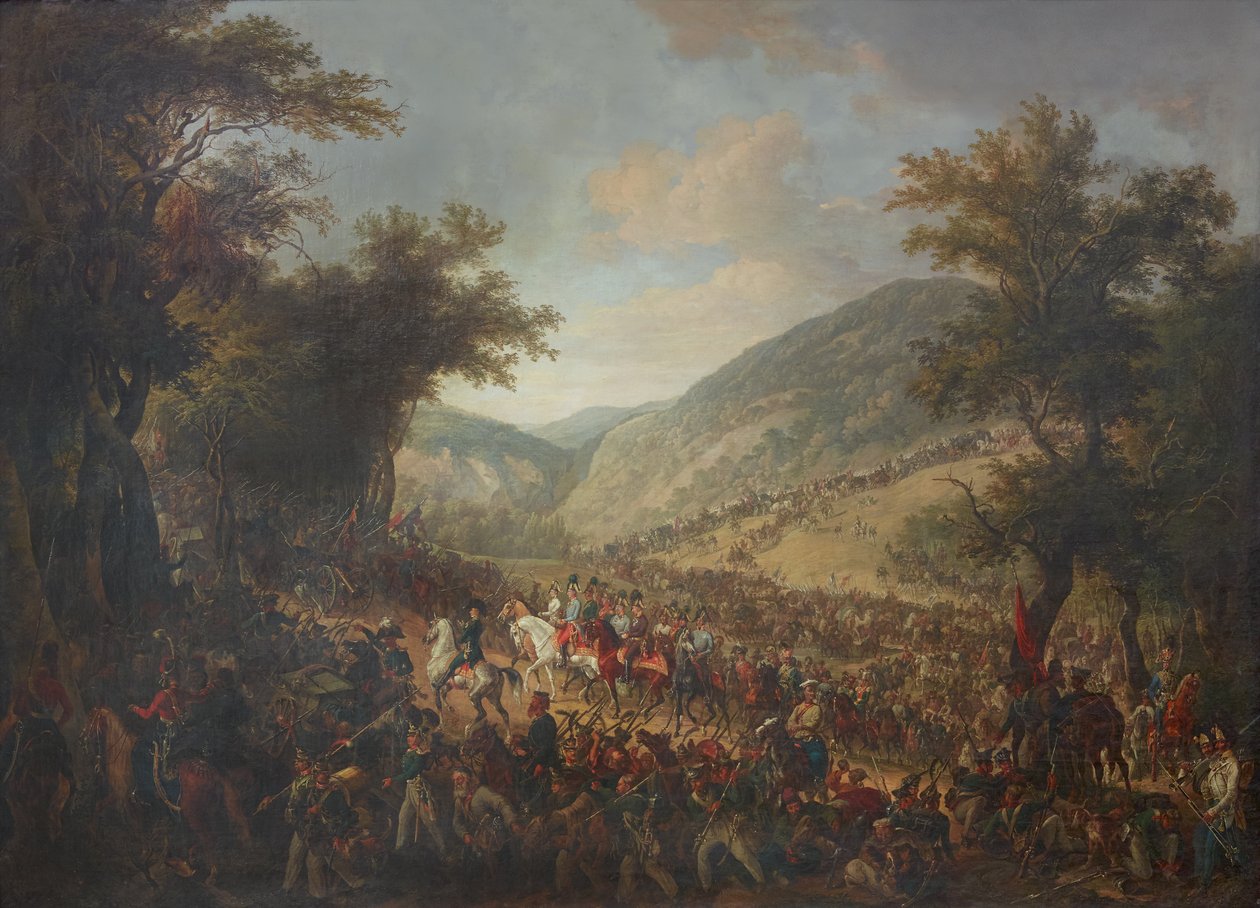 Os exércitos aliados, o imperador Franz I (II) da Áustria, com o príncipe herdeiro Fernando à frente, cruzaram os Vosges em julho de 1815 de Johann Nepomuk Höchle