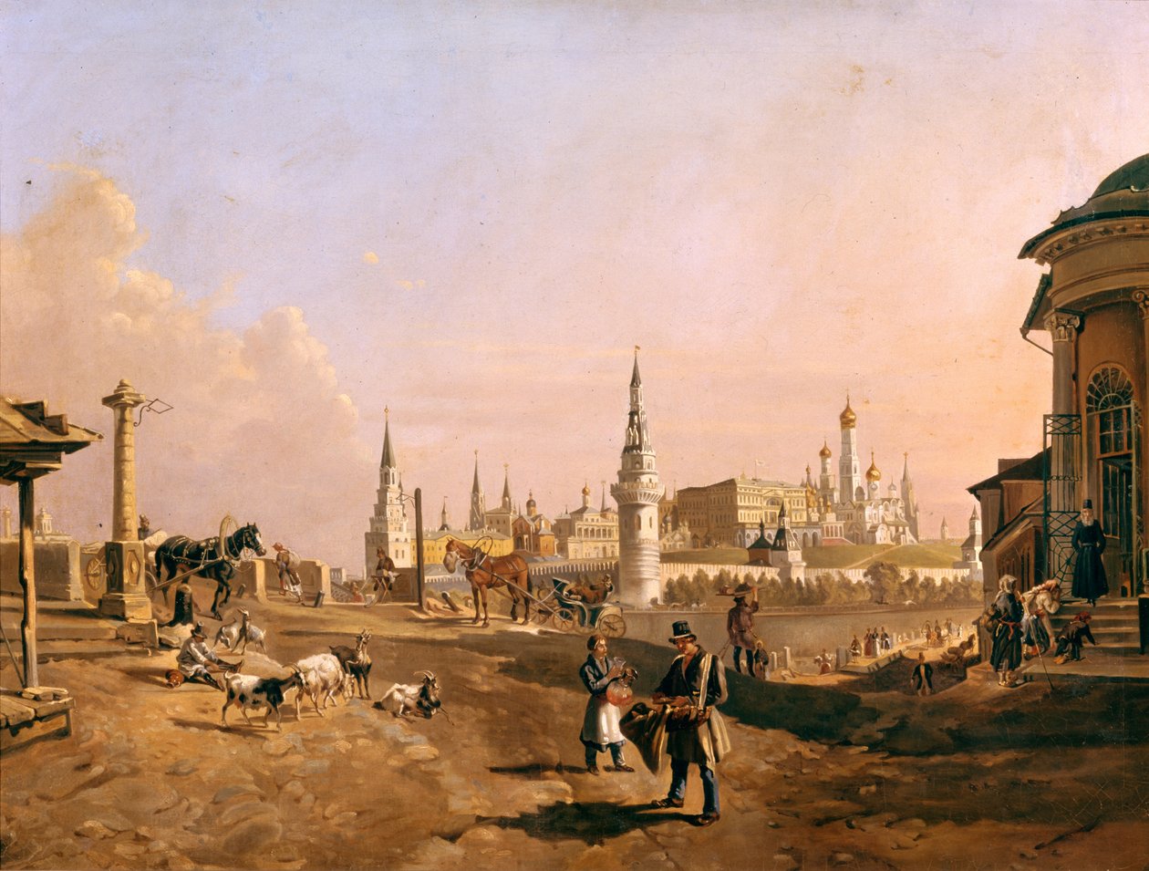 Vista da ponte Bolshoy Kamenny e do Kremlin de Zamoskvorechye, 1837 de Johann Nepomuk Rauch