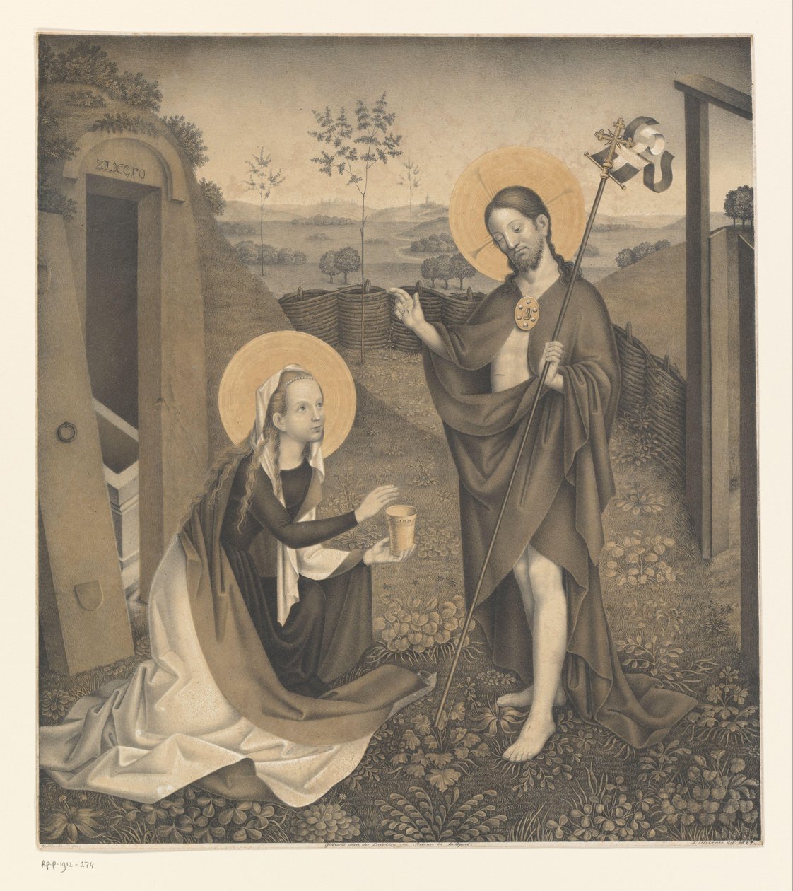 Cristo e Maria Madalena em um jardim fechado Obras da coleção dos irmãos Boisserée (título da série) Galerie des Frères Boisserée (título da série) de Johann Nepomuk Strixner