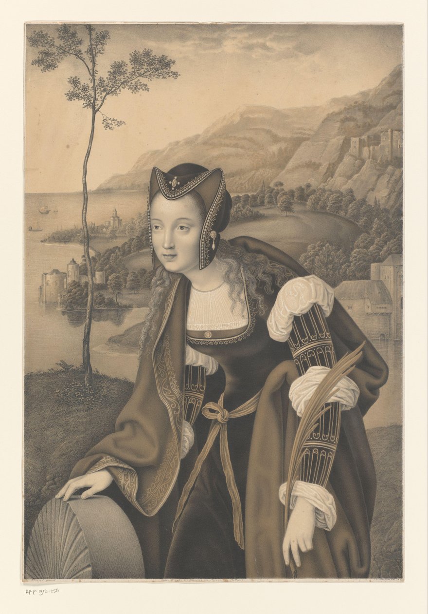Santa Christina com pedra de moinho numa paisagem
Obras da colecção dos irmãos Boisserée (título da série)
Galerie des Frères Boisserée (título da série) de Johann Nepomuk Strixner