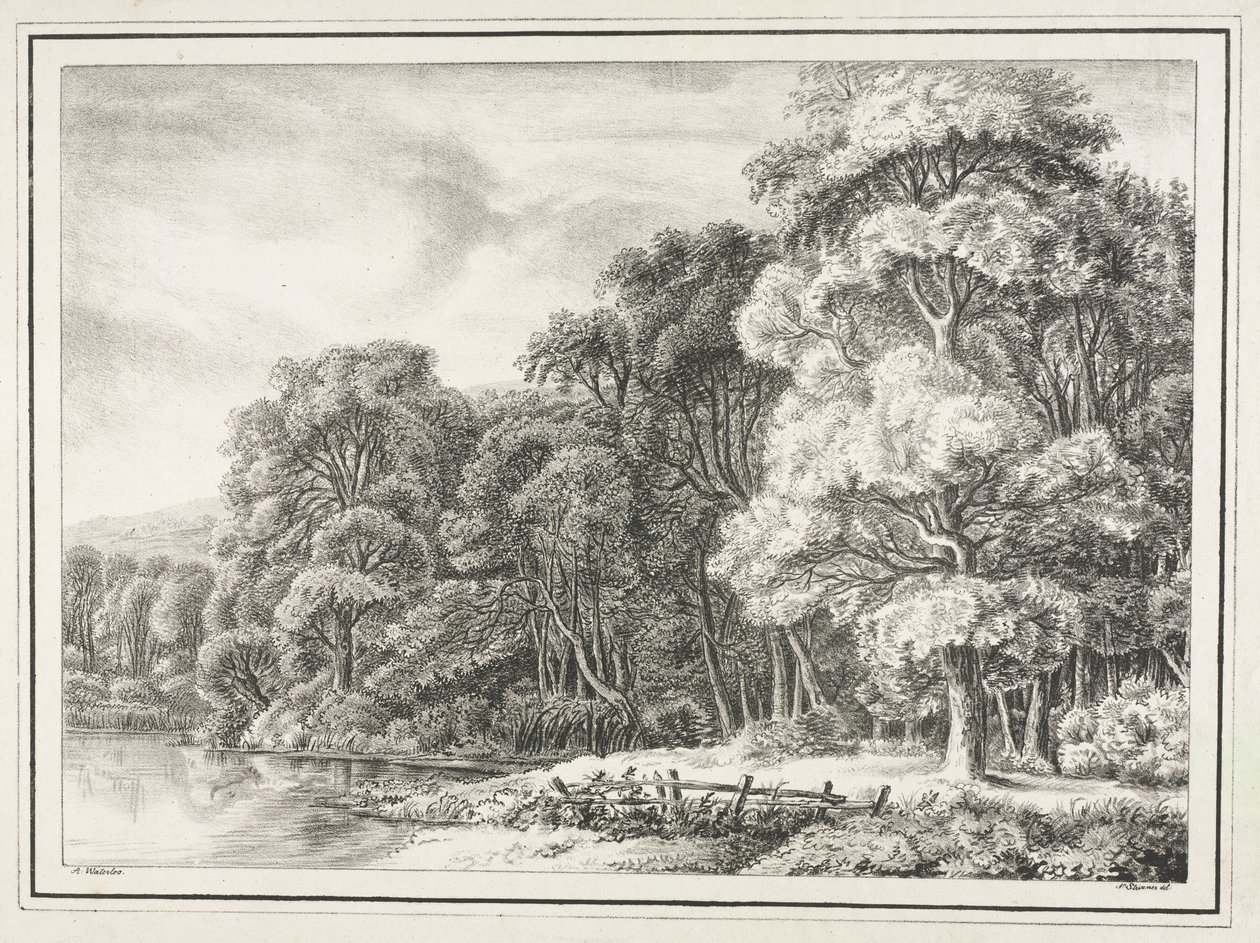 Cenário da floresta com lago de Johann Nepomuk Strixner