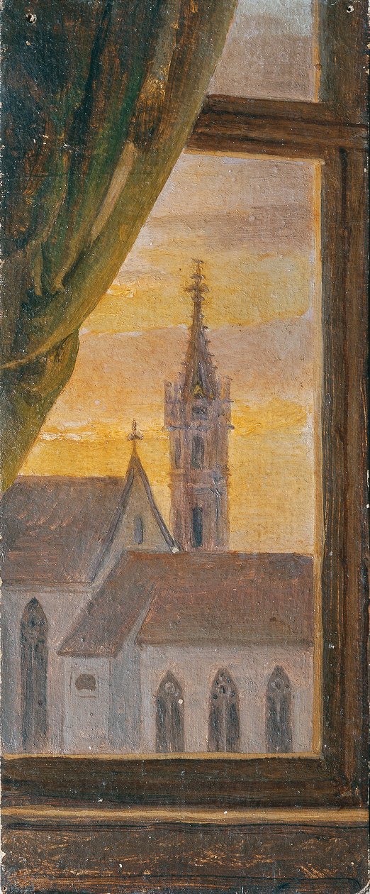 Ver através de uma janela de uma torre de igreja gótica de Johann Peter Krafft