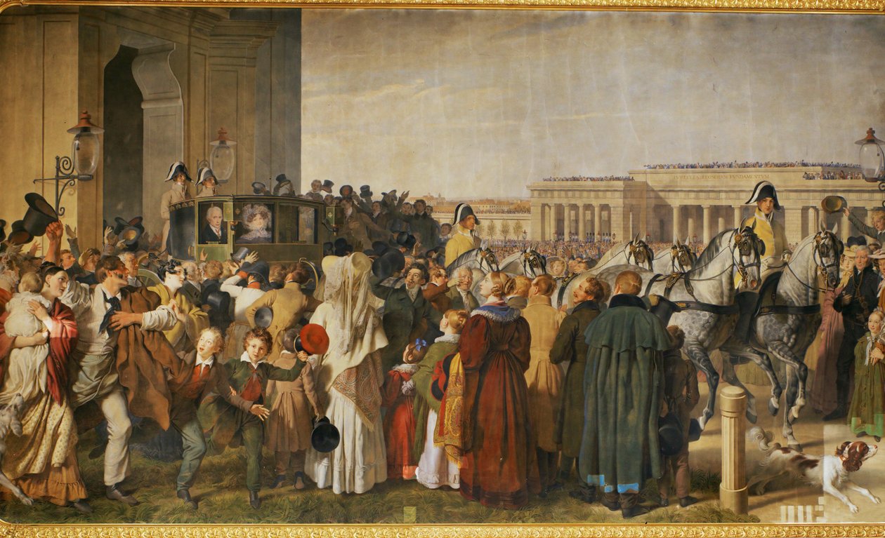 Primeira viagem de carro do Imperador Francisco I após uma doença grave ... de Johann Peter Krafft
