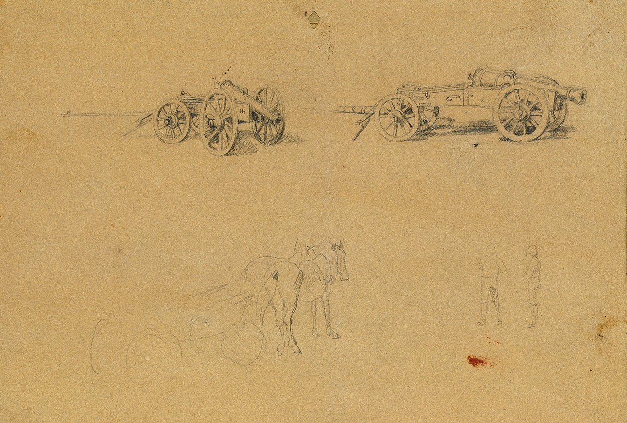Estudo para canhões, parafernália do exército de Johann Peter Krafft