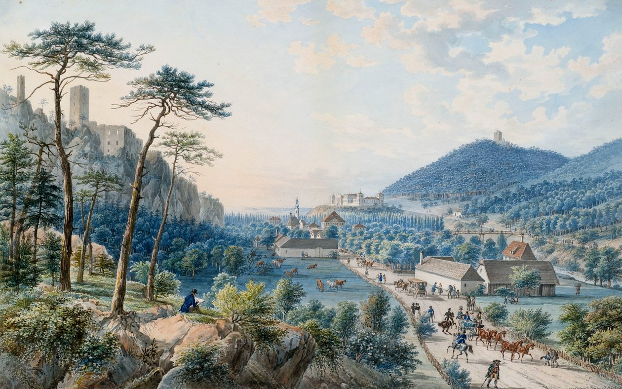 Vista do Palácio Weilburg em Baden perto de Viena de Johann Raulino