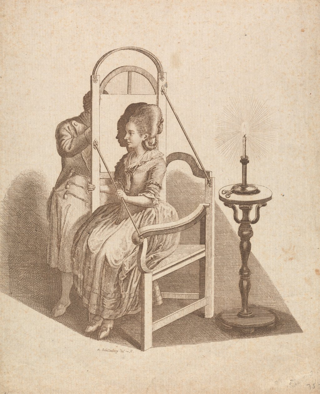 Artista desenhando a silhueta de uma mulher de Johann Rudolph Schellenberg
