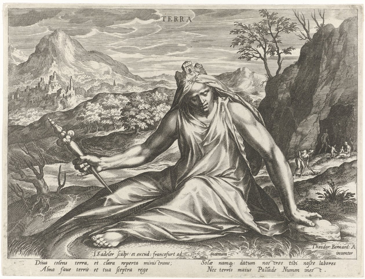 Terra personificada pela deusa Cibele Terra (título no objeto) Os quatro elementos como figuras mitológicas (título da série) de Johann Sadeler (I)