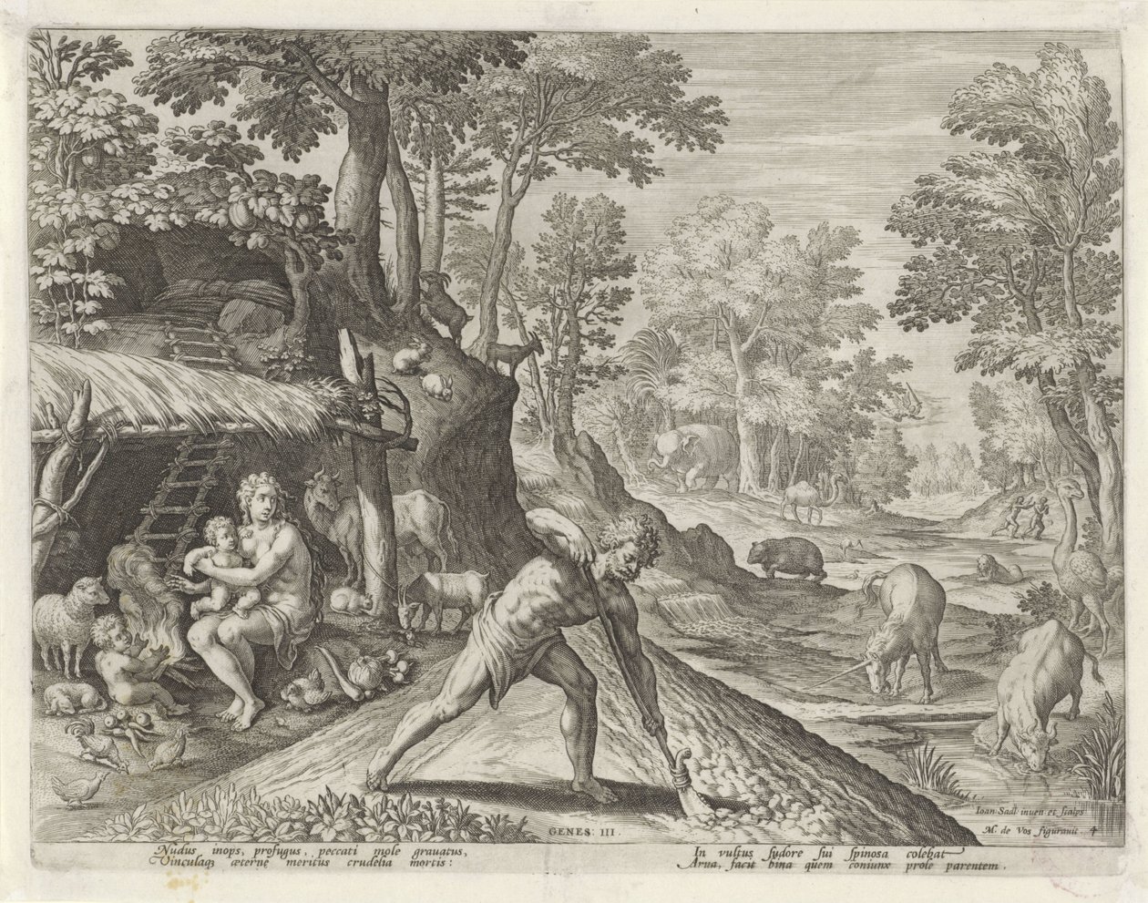 Adão e Eva a trabalhar fora do Paraíso Terrestre
História da família de Caim / Sobre boas e más obras (título da série)
Boni et mali scientia (título da série) de Johann Sadeler (I)