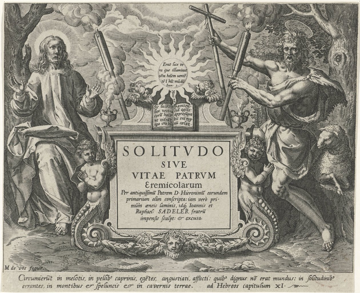 Cristo em Johannes de Doper Mannelijke kluizenaars (título da série) Solidão ou a Vida dos Padres Eremitas (título da série) Solitvdo Sive Vitae Patrvm Eremicolarum (título da série no objeto) de Johann Sadeler (I)