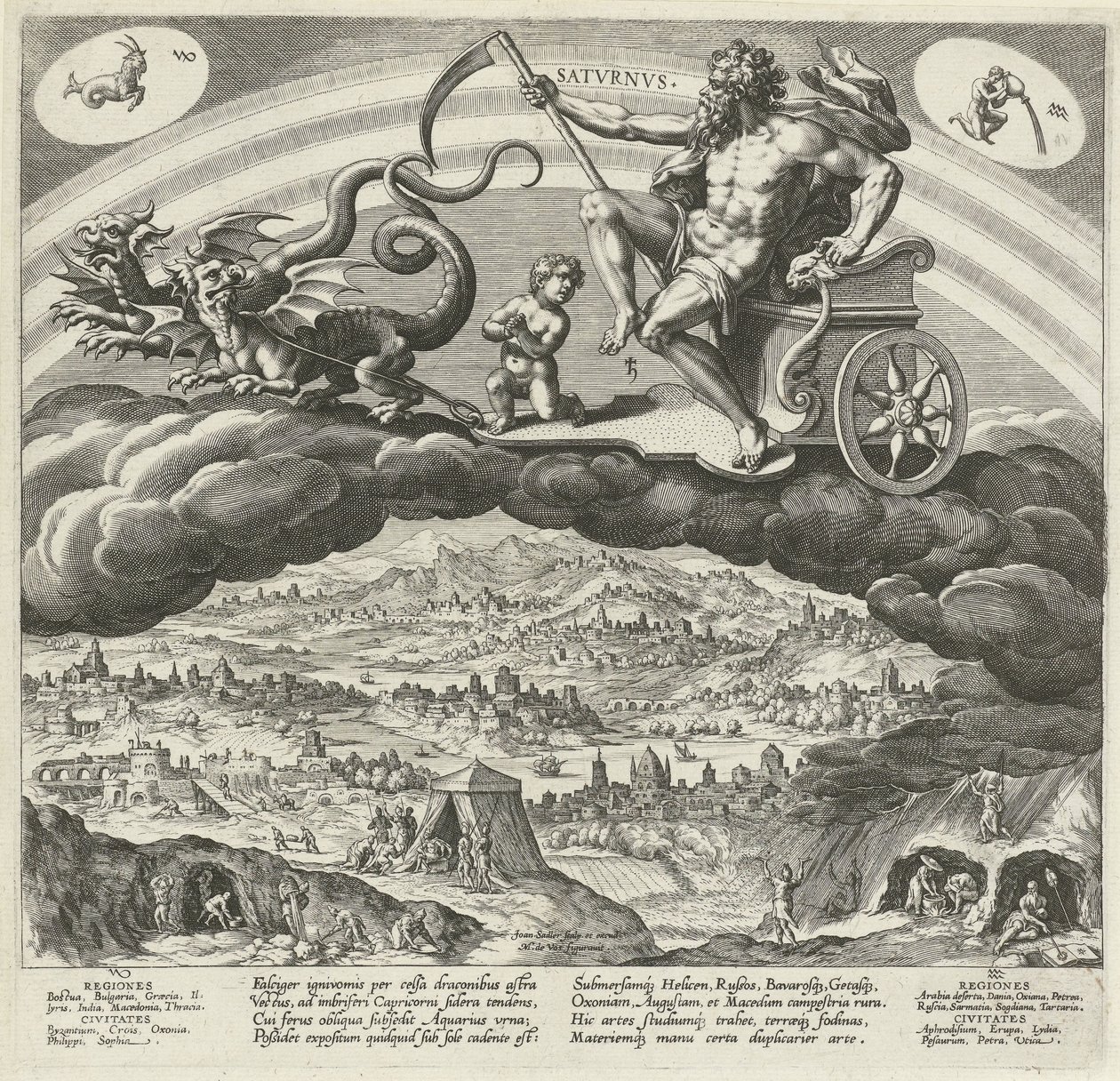 O planeta Saturnus en zijn influencia op de wereld Os Sete Planetas (título da série) Efeitos dos planetas e seus signos no zodíaco (título da série) de Johann Sadeler (I)