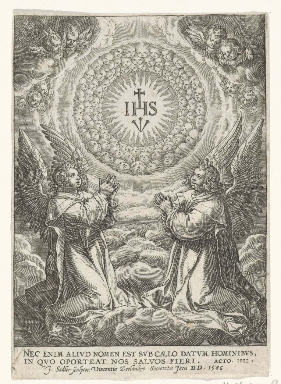Os anjos adoram o monograma de Cristo de Johann Sadeler (I)
