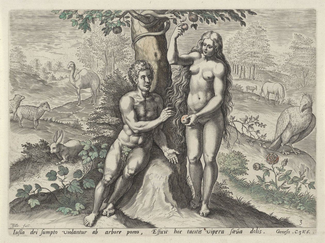 Eva seduz Adão A Queda do Homem (título da série) de Johann Sadeler (I)