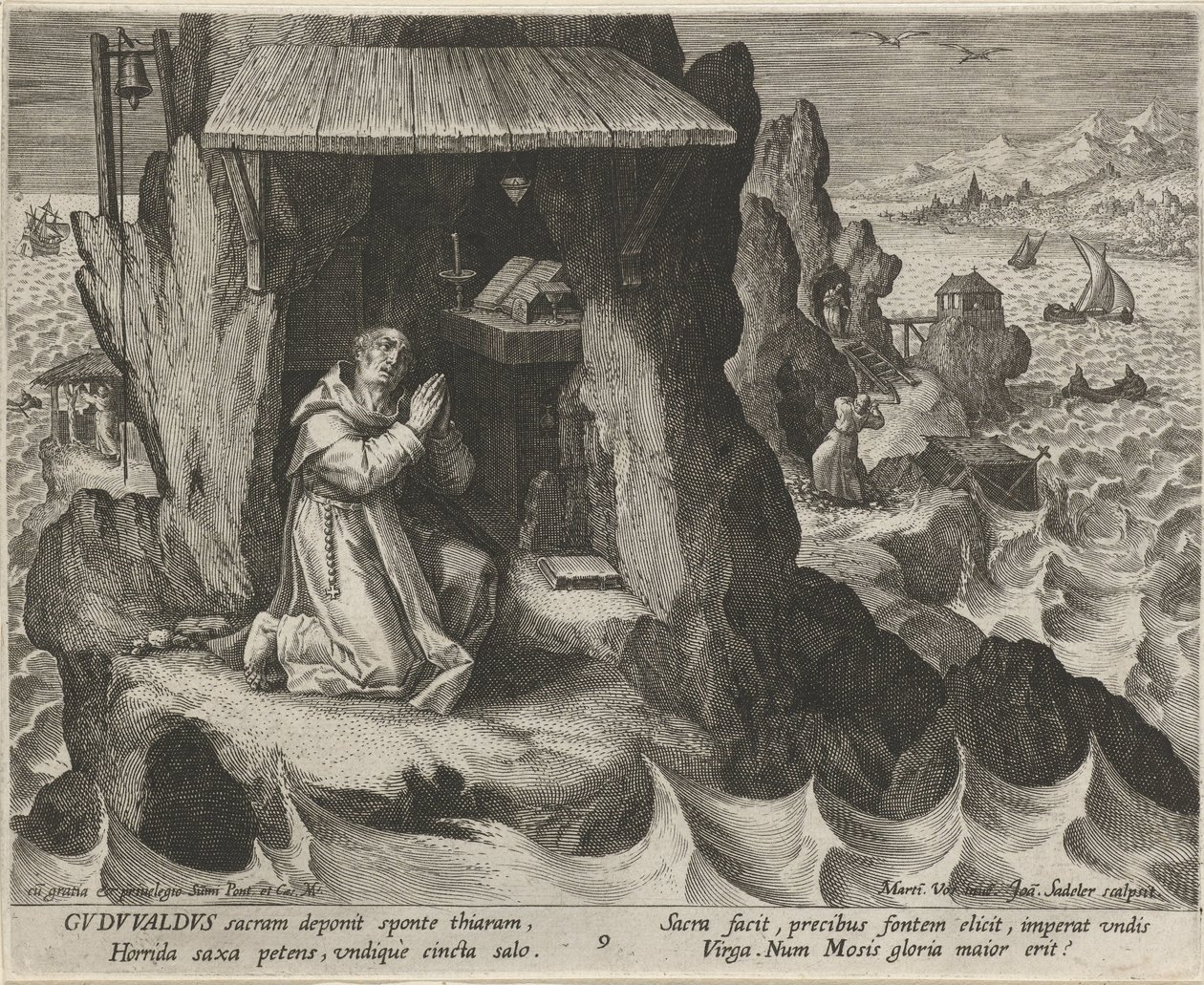 São Gudwal do País de Gales como eremita
A vida virtuosa dos ermitãos (título da série)
Trophaeum vitae solitariae (título da série) de Johann Sadeler (I)