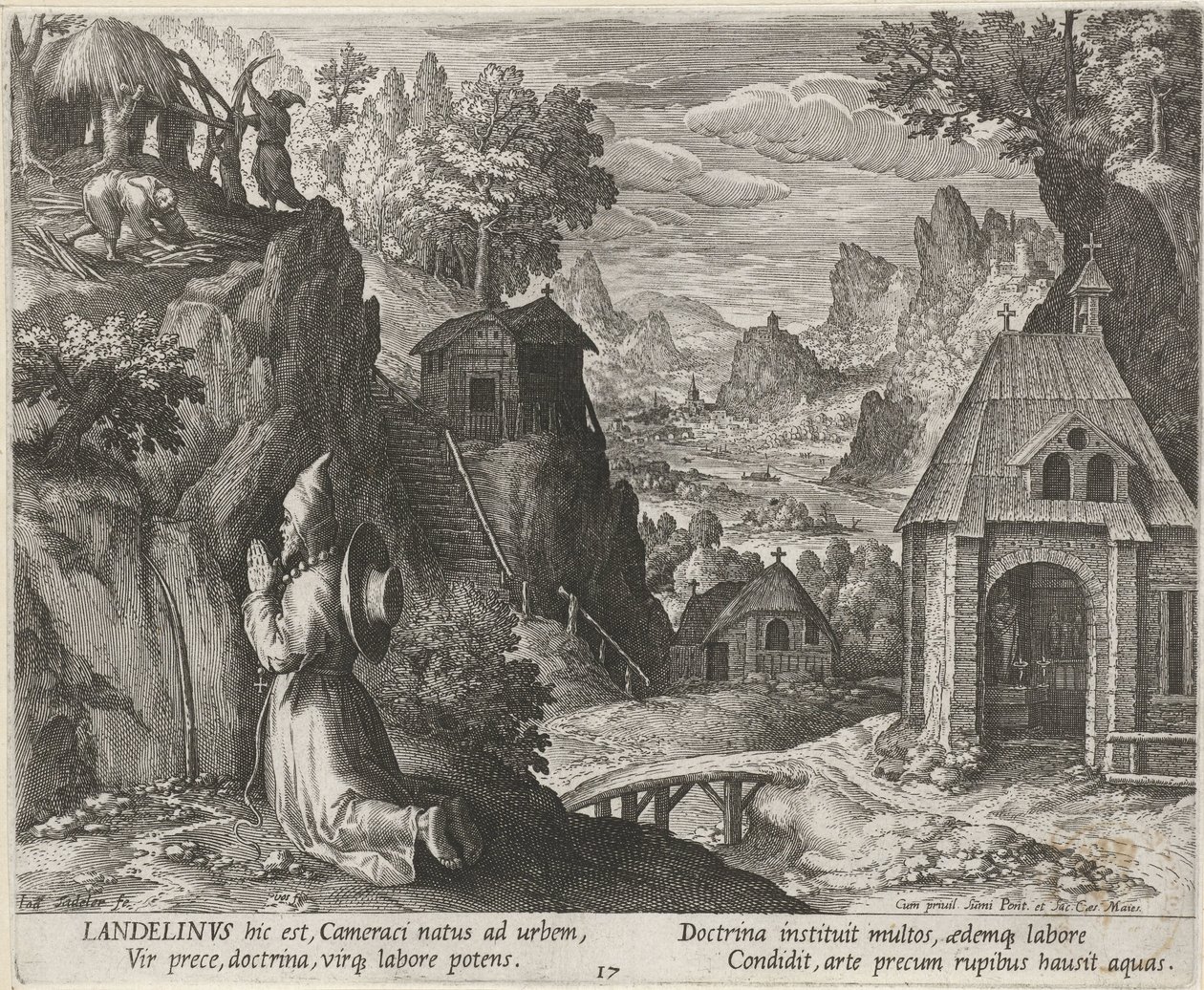 São Landelinus como um eremita Eremitas (título da série) Oraculum Anachoreticum (título da série) de Johann Sadeler (I)
