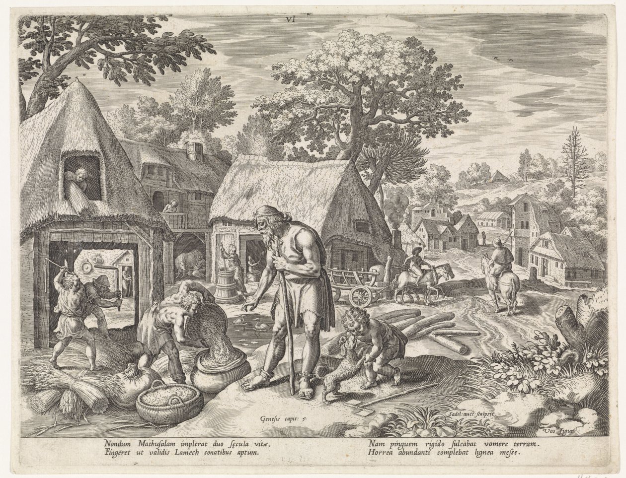 Matusalém e seus filhos História da família de Set / Julgando o bom e o ruim (título da série) Bonorum et Malorum consensio (título da série) de Johann Sadeler (I)