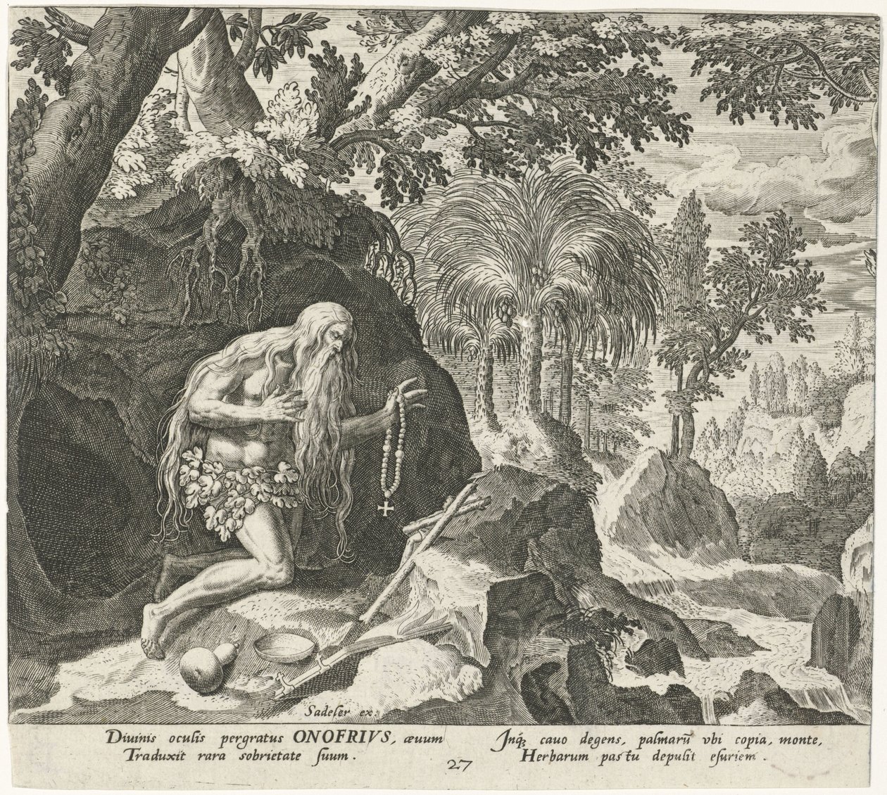Onyphrius the Great como um eremita Eremitas Masculinos (título da série) Solitudo Sive Vitae Patrum Eremicolarum (título da série) de Johann Sadeler (I)
