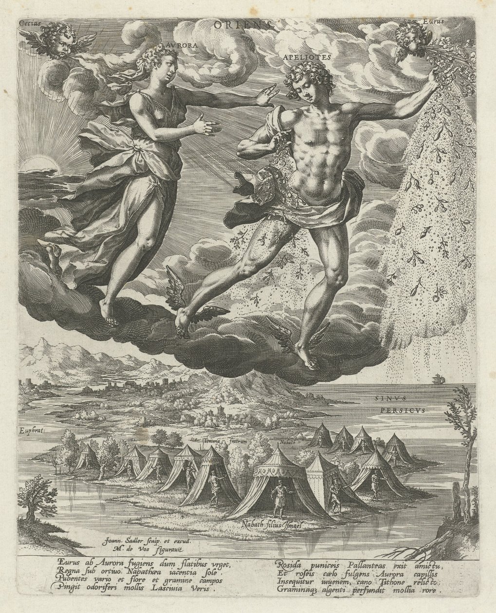 vento do Leste Oriens (título no objeto) Os Quatro Ventos (título da série) de Johann Sadeler (I)