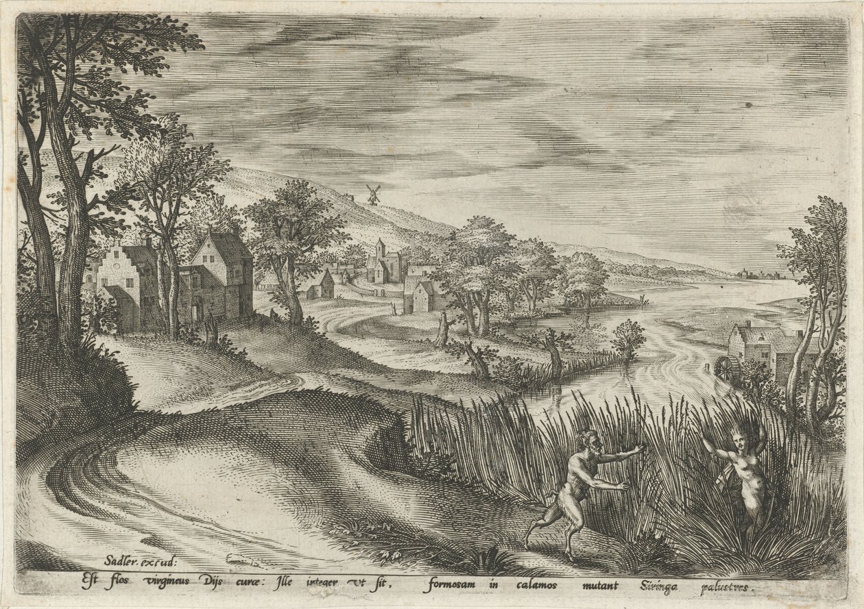 Pan persegue a ninfa Syrinx
Paisagens com cenas mitológicas (título da série) de Johann Sadeler (I)
