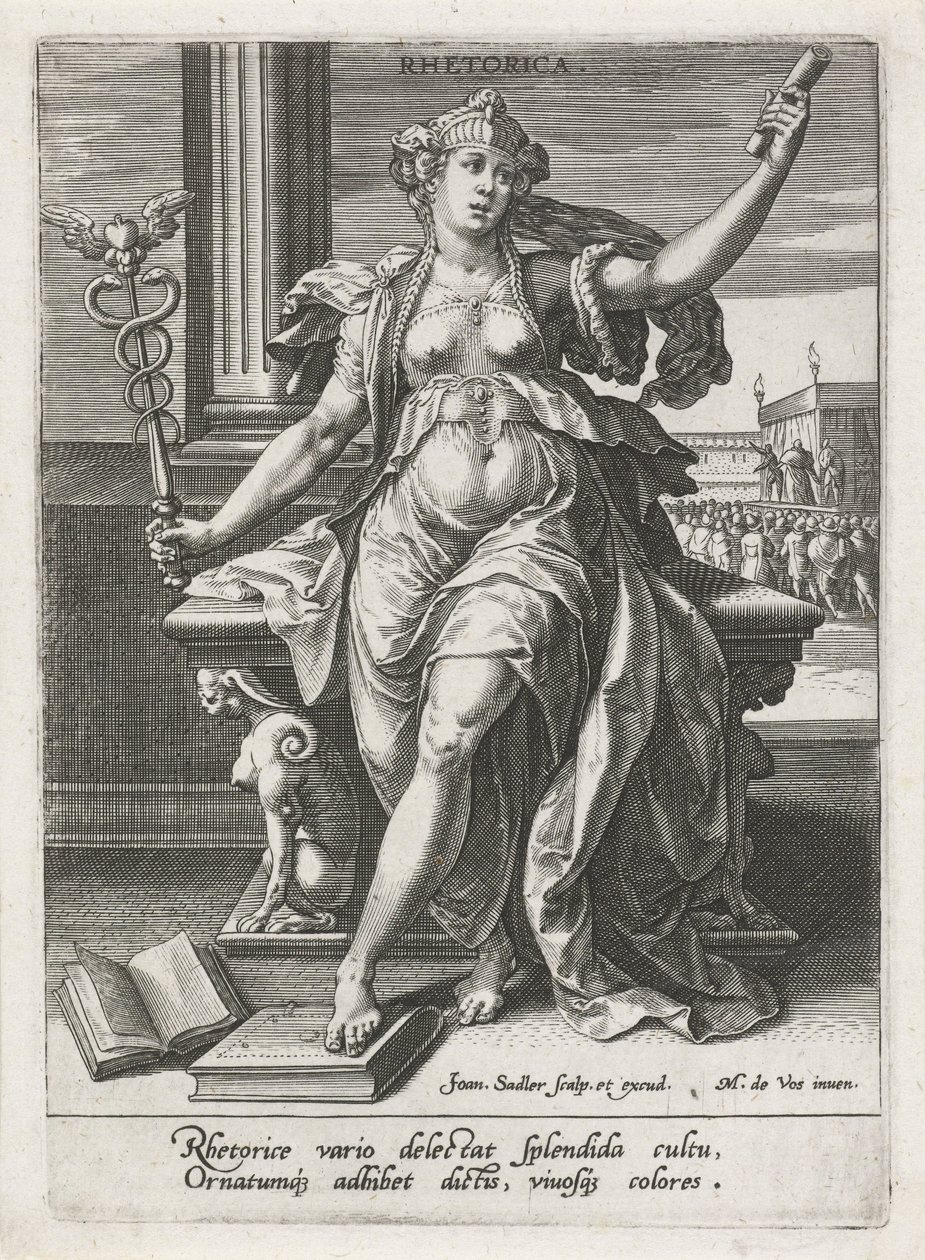 Rhetorica
Retórica (título sobre o objecto)
As sete artes liberais (artes liberales) (título da série) de Johann Sadeler (I)