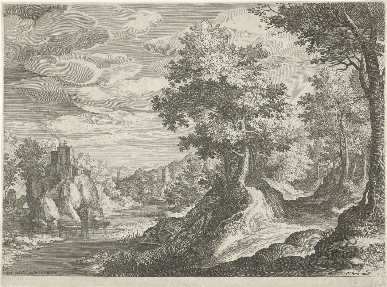 Paisagem do rio com um castelo de Johann Sadeler (I)
