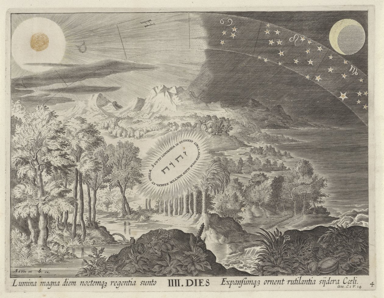 Criação do sol, da lua e das estrelas Criação do Mundo (título da série) de Johann Sadeler (I)