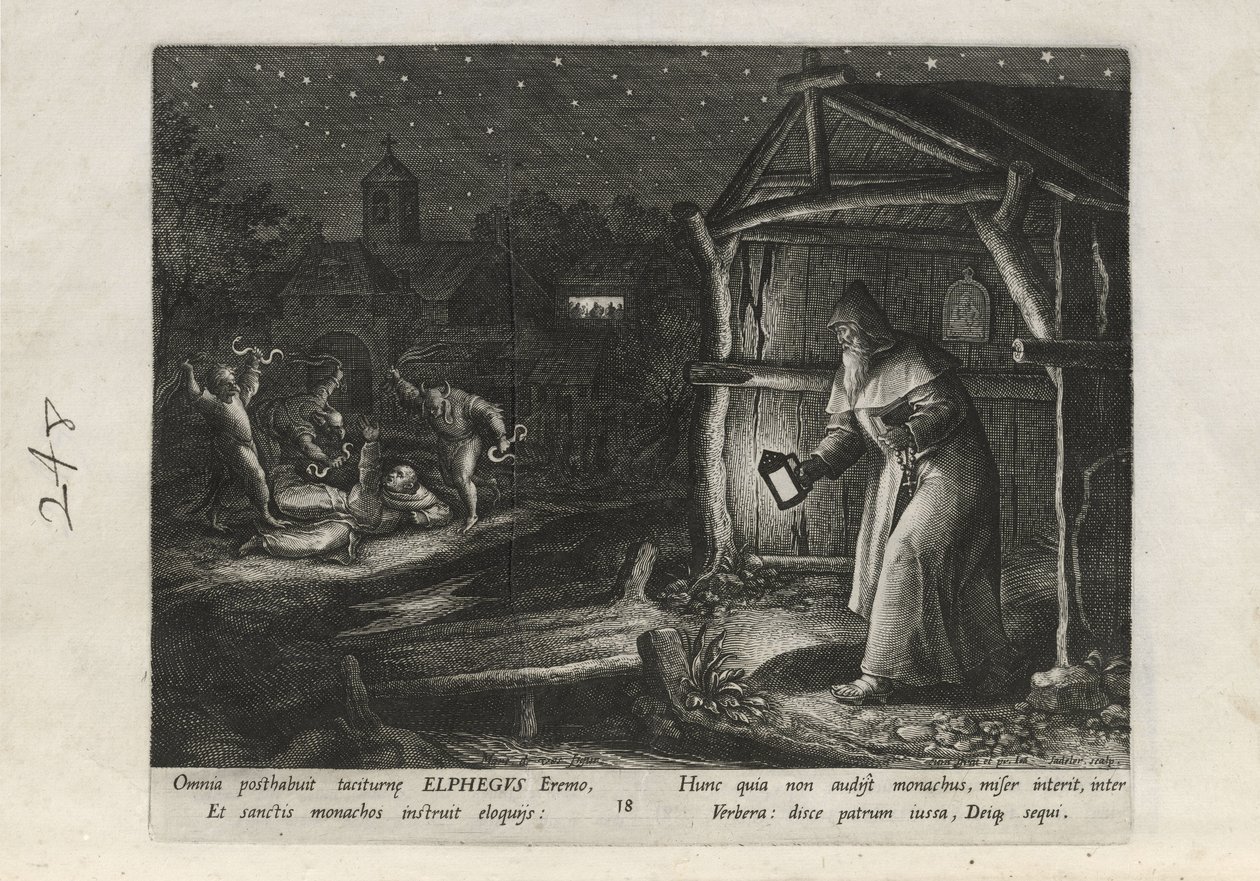 Elphegus, prancha 18 de 25 da série Trophaeum Vitae Solitariae (eremitas masculinos) de Johann Sadeler I