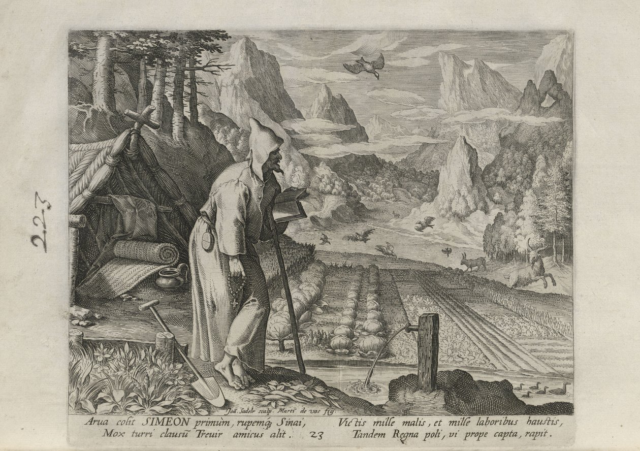 Simeão, prancha 23 de 30 da série Sylvae Sacrae (Eremitas em paisagens) de Johann Sadeler I