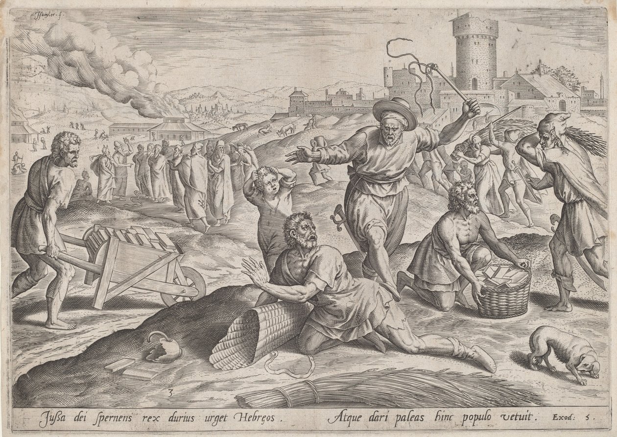 O Capataz do Faraó espancando os israelitas, c.1585. de Johann Sadeler I