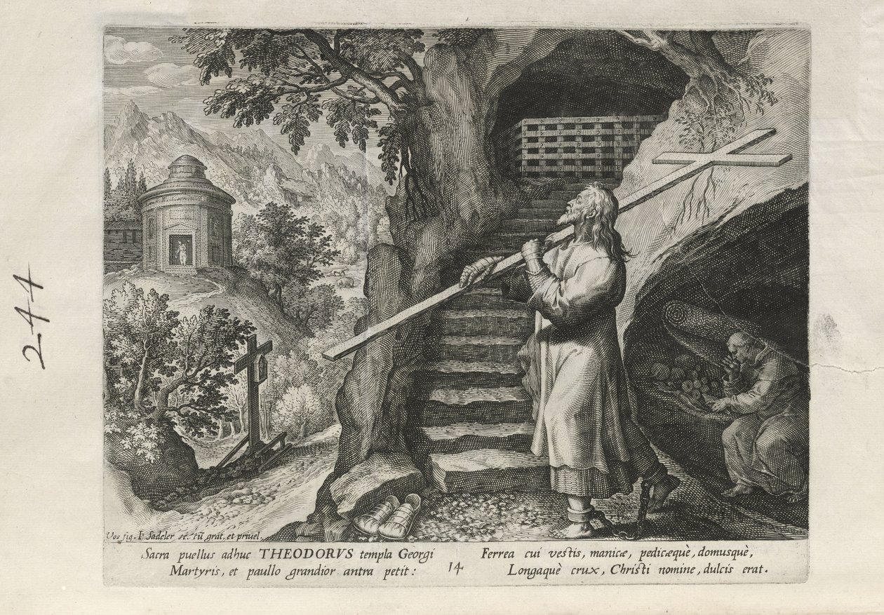 Theodorus, prancha 14 de 25 da série Trophaeum Vitae Solitariae (eremitas masculinos) de Johann Sadeler I