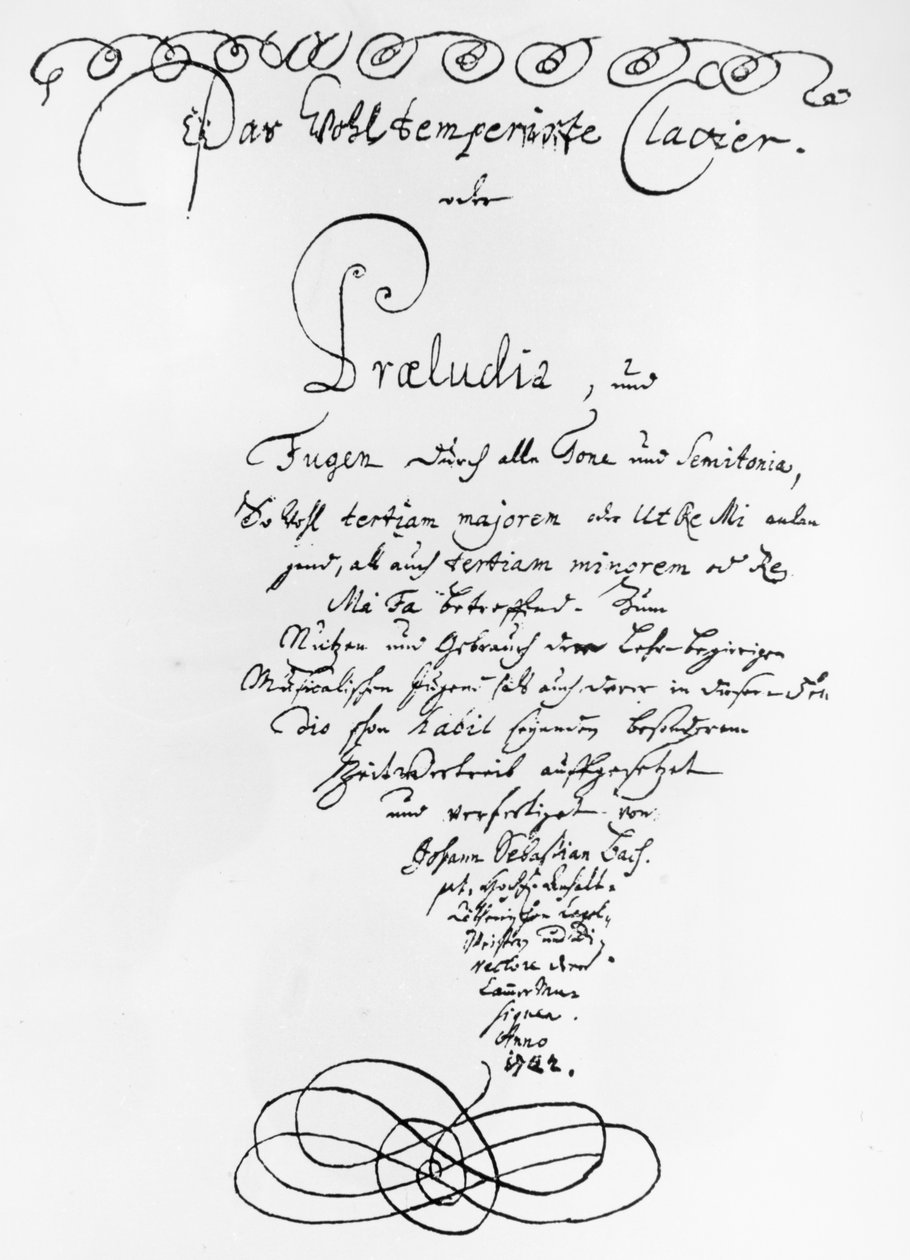 Título manuscrito do piano bem temperado, 1722 (caneta e tinta no papel) de Johann Sebastian Bach