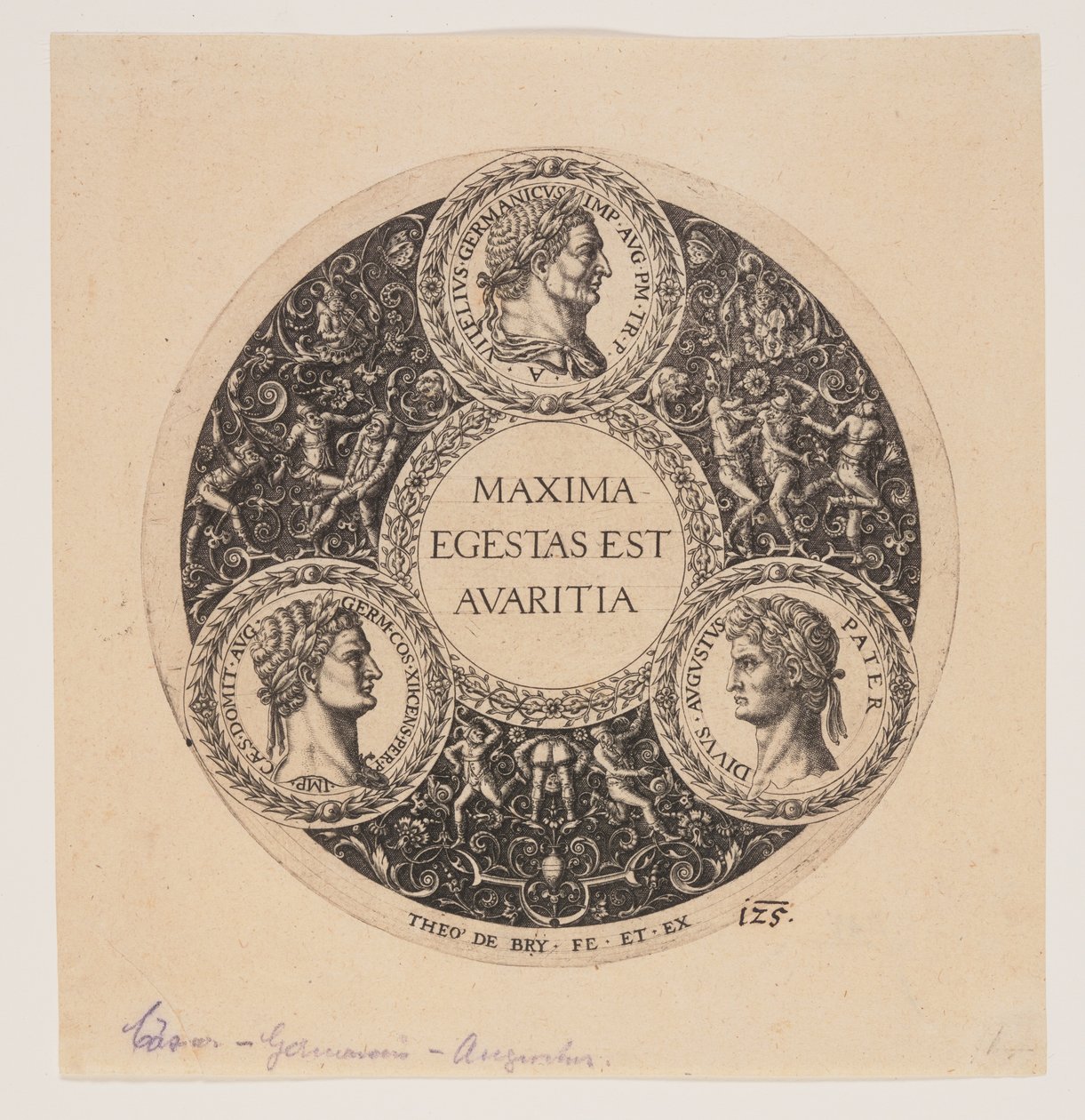 Maxima Egestas Est Avaritia, Projeto de um prato com pés de Johann Theodor de Bry