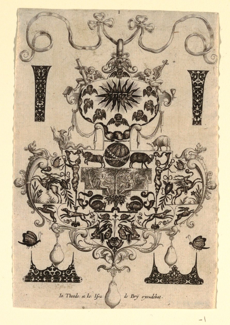 Design de pingente com a tentação, placa 1, de uma série de oito designs de pingente com as virtudes cardeais de Johann Theodor de Bry
