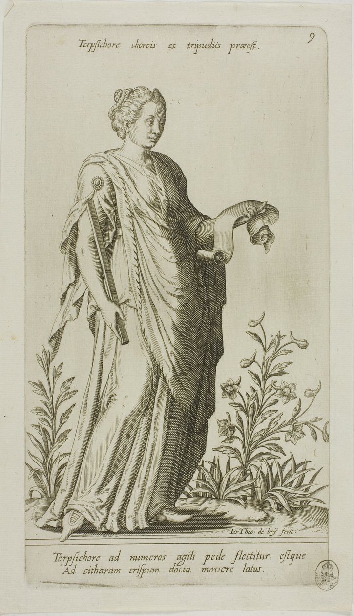 Terpsichore, Muse of Dance, placa 9 de Parnassus Biceps de Johann Theodor de Bry