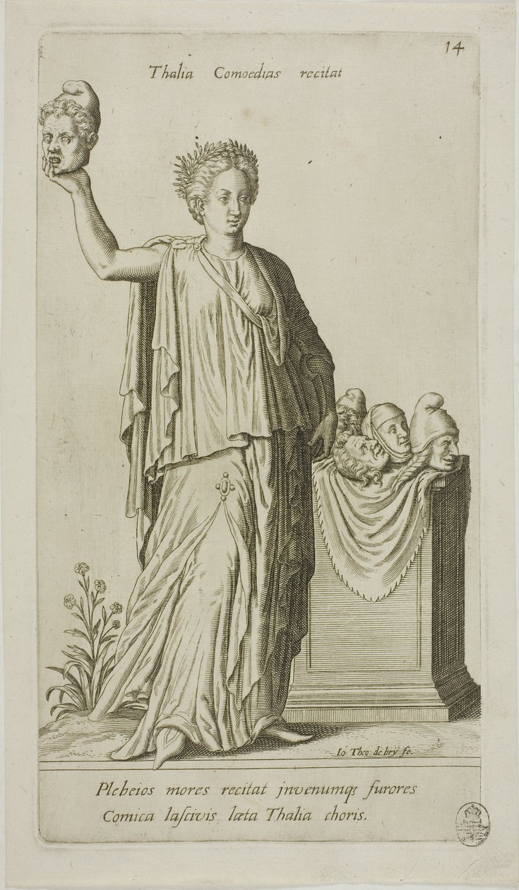 Thalia, Musa da Comédia, placa 14 de Parnassus Biceps de Johann Theodor de Bry