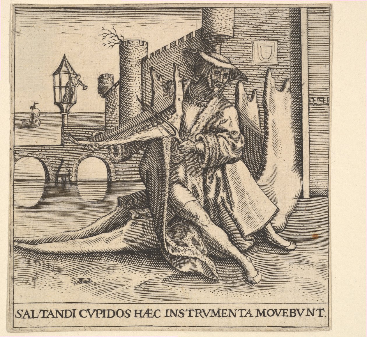 O homem rico tocando violino em um osso da mandíbula. de Johann Theodor de Bry