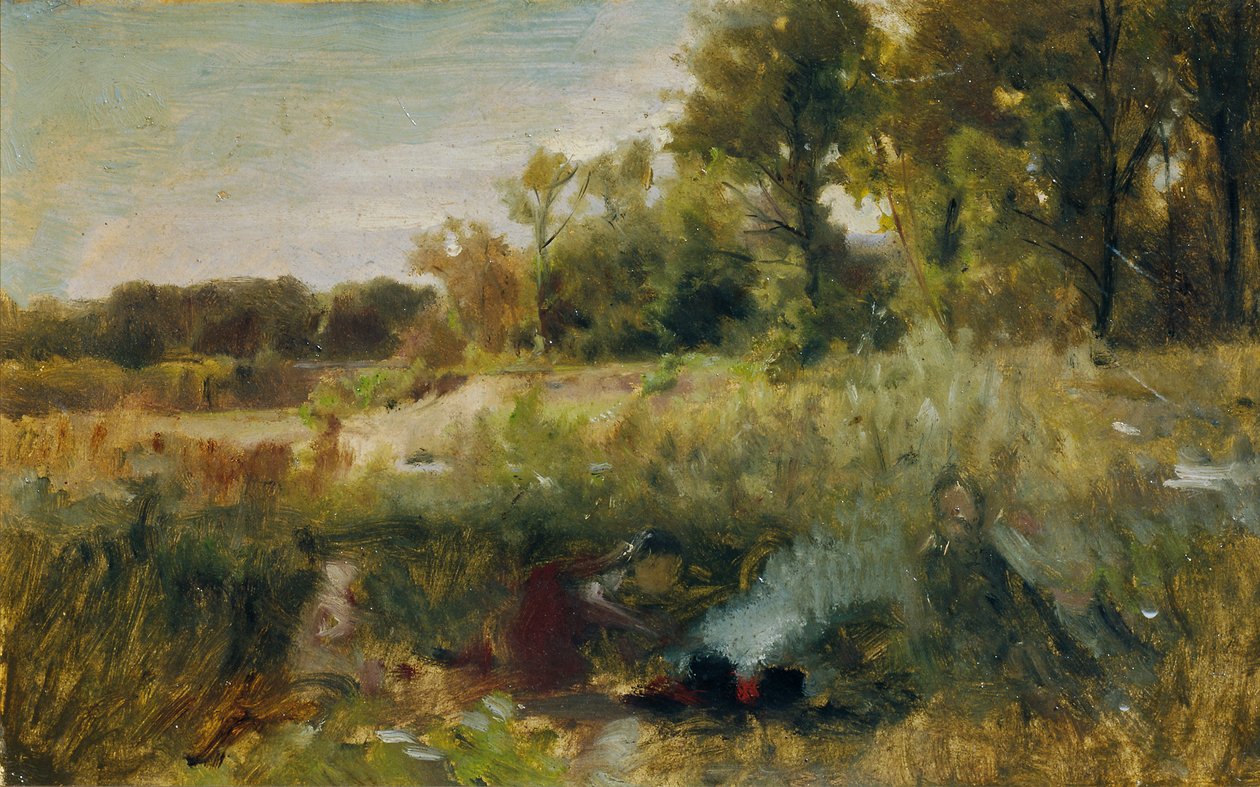 Paisagem do prado com crianças no fogo de Johann  Till der Jüngere