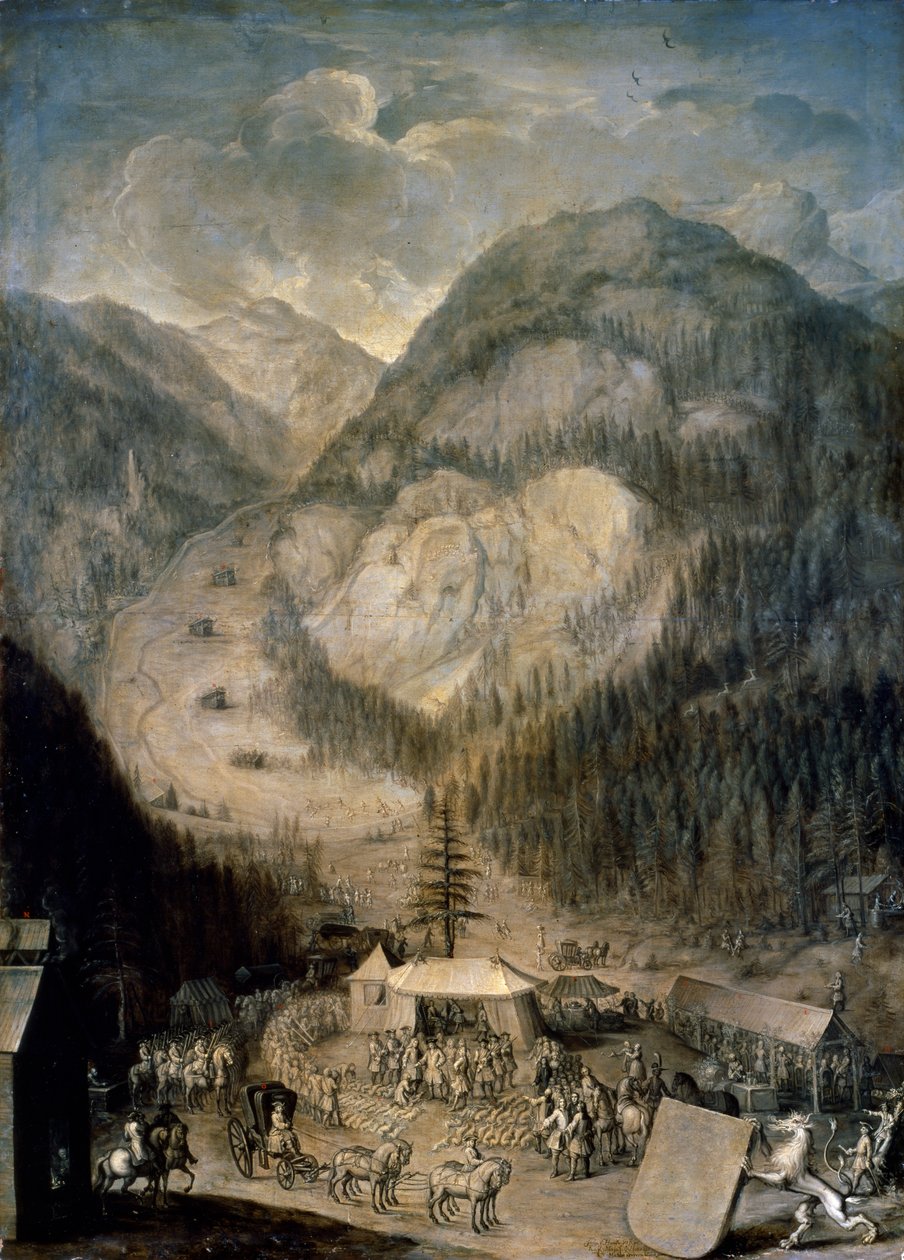 Carlos VI, imperador romano sagrado, inspecionando a matança de cervos camurça em Eisenerz de Johann Veit Hauck