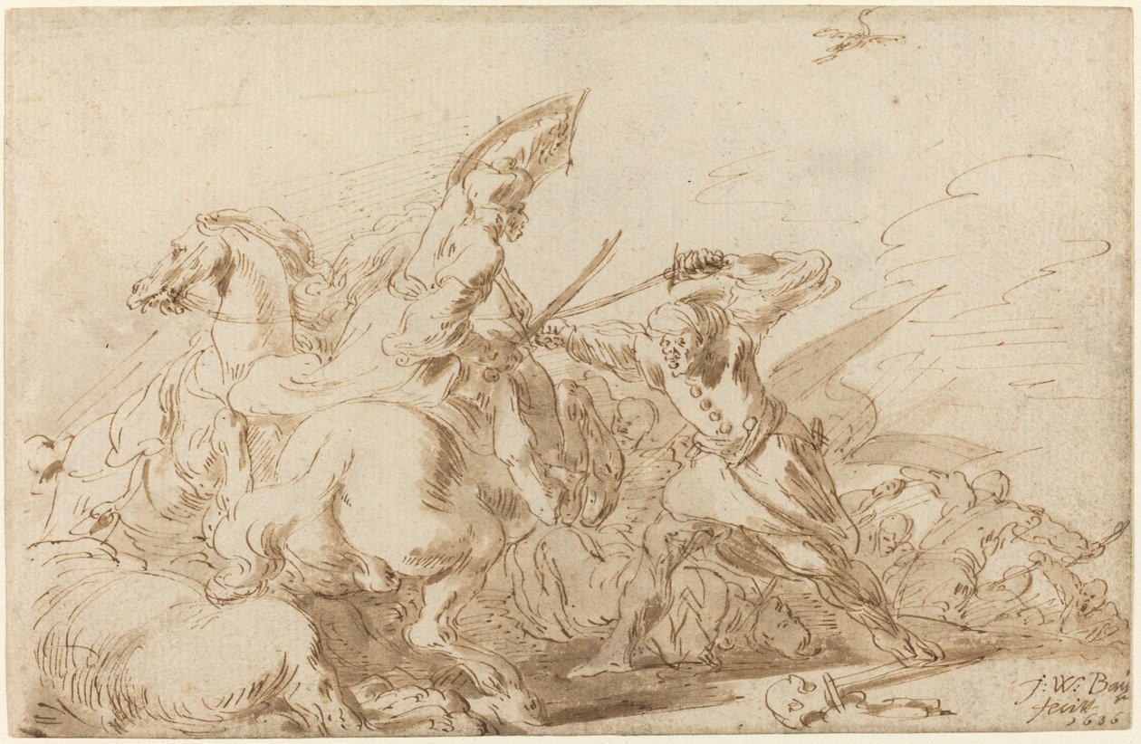 Uma Batalha entre a Cavalaria Oriental e os Soldados, 1636. de Johann Wilhelm Baur