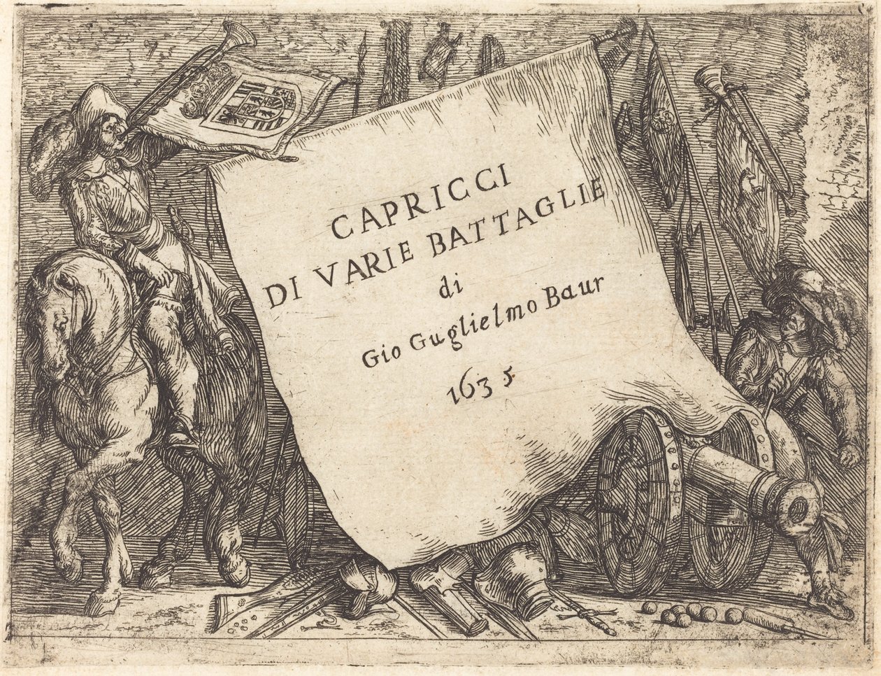 Os caprichos de várias batalhas (página de título) de Johann Wilhelm Baur