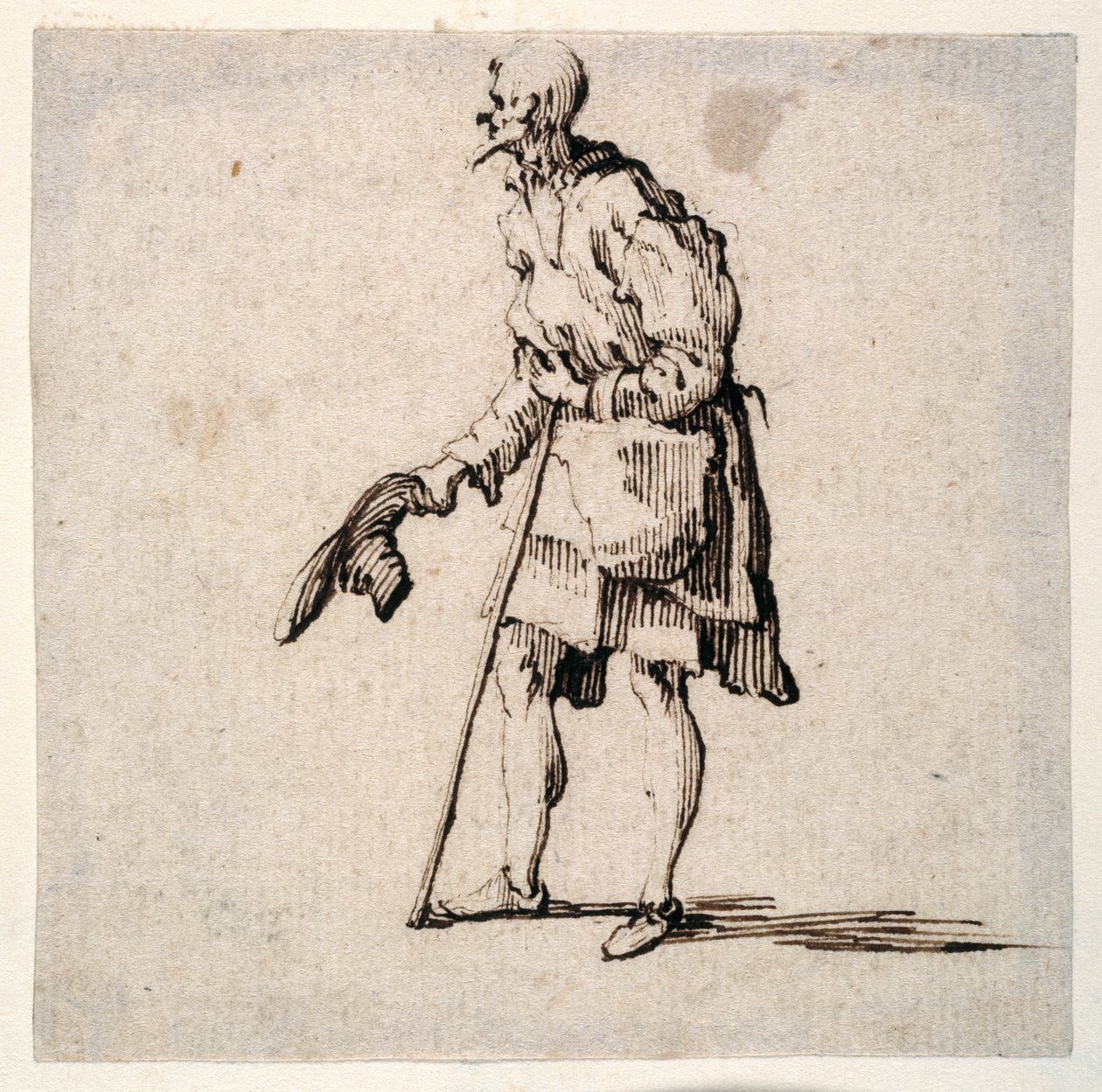 Country Man Standing and Doffing his Cap (caneta e tinta sobre papel) de Johann Wilhelm Baur