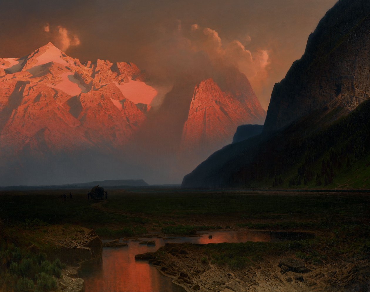 O Vale de Loisach nos Alpes Bávaros, c.1871 (óleo sobre tela) de Johann Wilhelm Julius Kohnholz