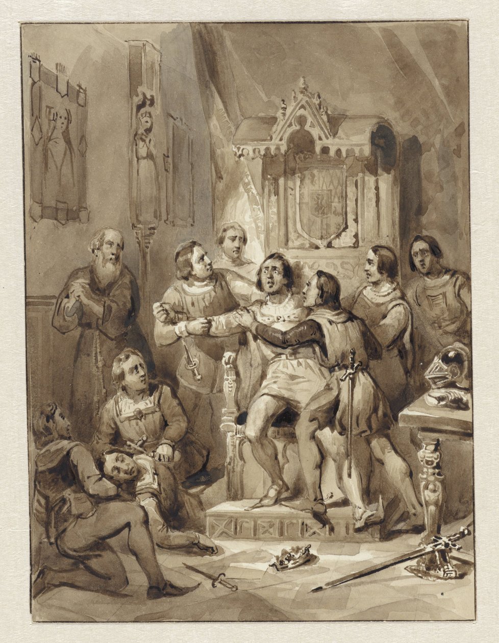 O Conde William V enlouquece e mata Gerrit van Wateringen, 1357 de Johann Wilhelm Kaiser (I)