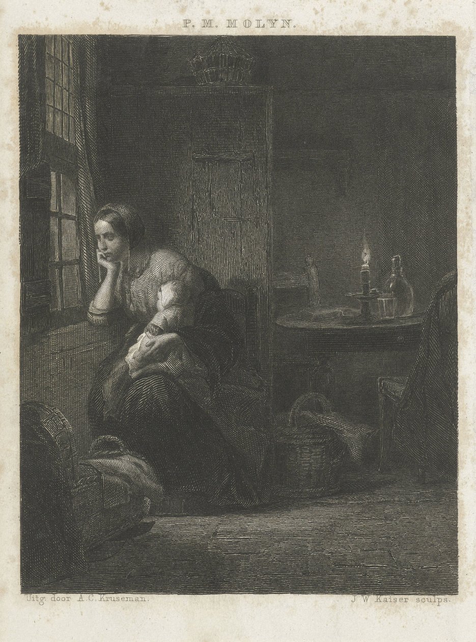 Mulher com criança em uma janela de Johann Wilhelm Kaiser (I)