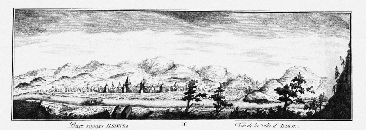 Vista de Ilimsk, ca 1735 de Johann Wilhelm Lürsenius